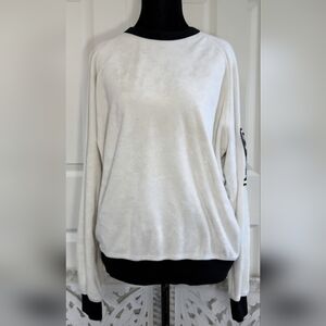 OVO Terrycloth White and Black Long Sleeve Sweater. Unisex Size Small.